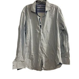 Michelsons London Men's Large Blue Checkered Long Sleeve Button-Up Shirt